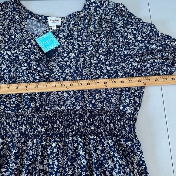 Hayden Maxi Dress Navy Blue Ditsy Floral Smocked Waist Size 1XL - Picture 7 of 11